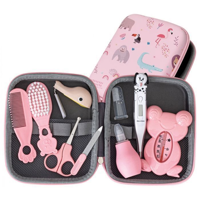 PLIC – Trousse de Soin Bébé 9 Accessoires – Kit Complet Transportable – Idée Cadeau Naissance – Rose