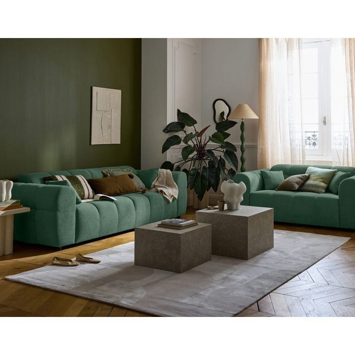 Ray – 3-Sitzer-Sofa mit gerader Sitzfläche in strukturiertem Stoff – Salbeigrün
