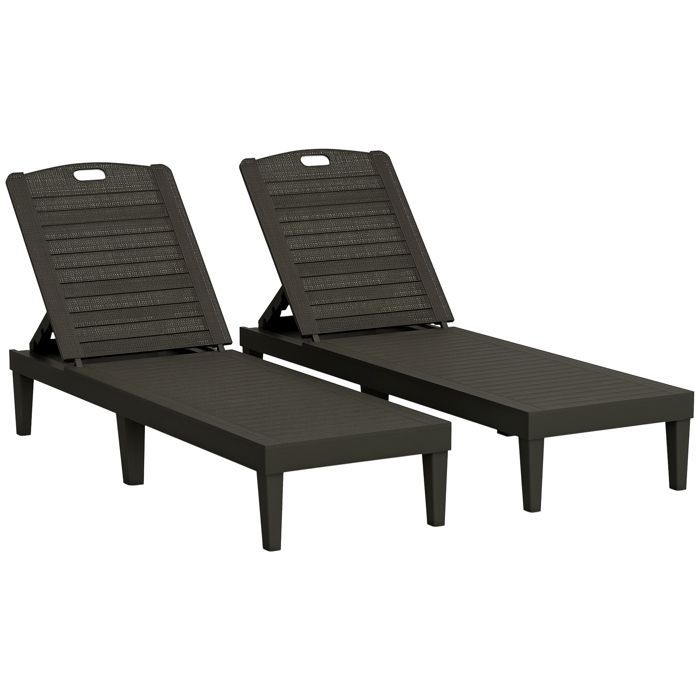 Set of 2 sun loungers - Outsunny - 4-position adjustable backrest - PP - 56 x 187 x 28 cm - black