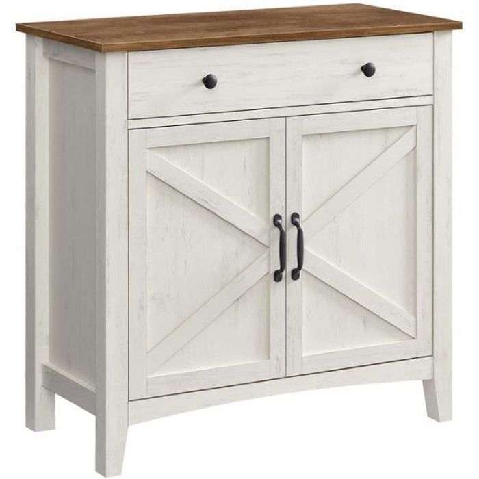 VASAGLE Credenza, mobile contenitore con cassetto, ante, ripiano regolabile, 40 x 80 x 80 cm, bianco rustico e marrone miele