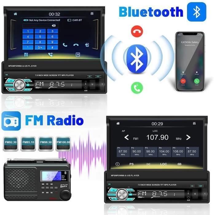 Autoradio 1 DIN Bluetooth con CarPlay, GPS, touchscreen retrattile da 7