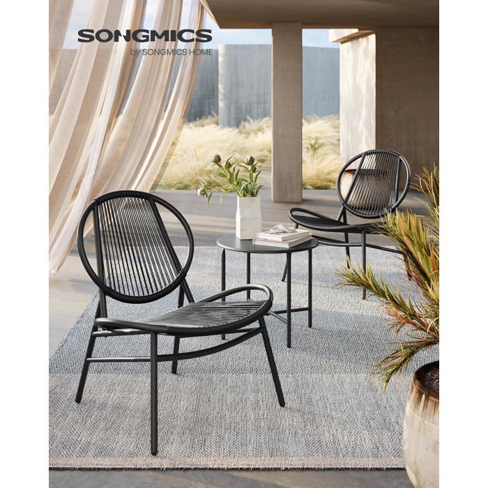 Conjunto de mesa y sillas de jardín, 3 piezas, sillas Acapulco, para patio, jardín, balcón, color negro tinta.