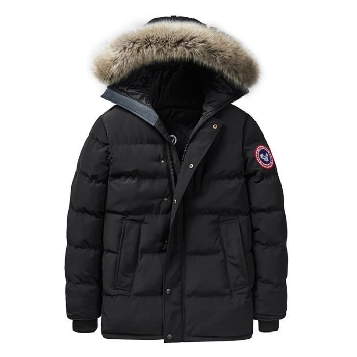 Men's Long Warm Winter Puffer Jacket with Hood - Fitted Cardigan with Hood - Black - JZ647