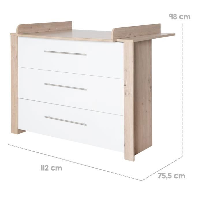 Conjunto de dormitorio ROBA Baby Duo - Malo - Cuna convertible de 70x140 cm + cambiador con mesa cambiador extraíble - Blanco - Acabado en roble