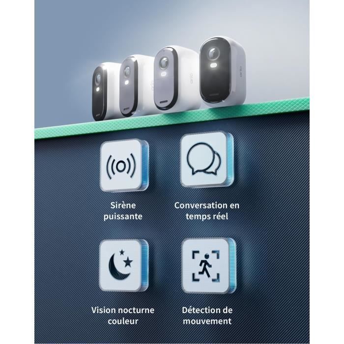 Arlo Essential 2 HD,Caméra de Surveillance WiFi Extérieure Sans Fil,Autonomie de 6 mois,Vision Nocturne Couleur,Éclairage,Sirène