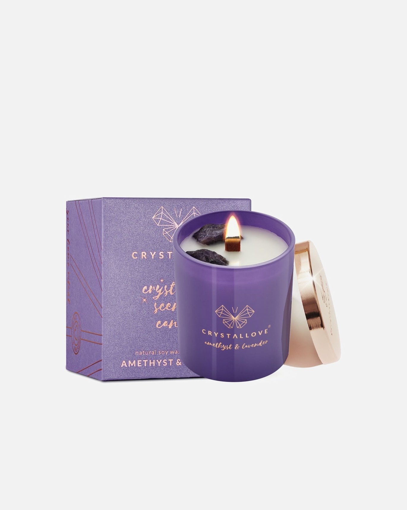 Crystallove svece, ametista-sojas svece un lavanda - 1 gab.