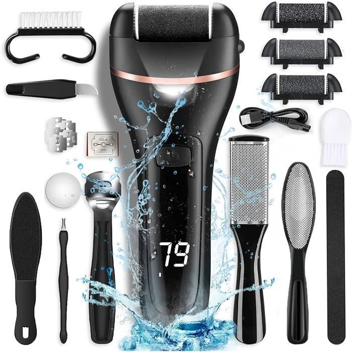 Râpe à Pieds Electrique, IPX7 Etanche Pedicure Professionnel Râpe électrique Pied, 2 Vitesses 3 Rouleaux de Remplacement