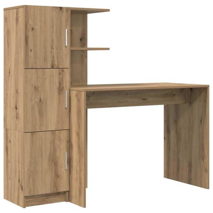 Desk with storage - vidaXL - Handcrafted oak - Engineered wood - 102x50x124 cm - 6 shelves - 2 doors