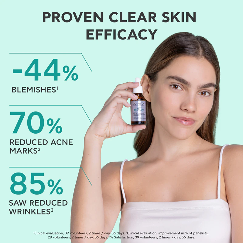 Sérum Apivita Just Bee Clear para pele oleosa e problemática.