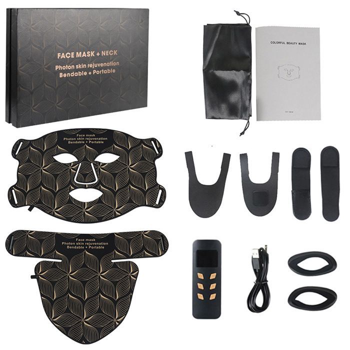 Masque LED pour le visage,8 couleurs,avec lumière rouge du cou,thérapie proche infrarouge,masque de beauté,serrer Brown set with
