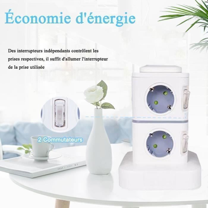Tour Multiprise Électrique,Multiprise Parasurtenseur Parafoudre avec 8 Prises et 4 Ports USB,Multiprise USB 2500W avec Interrupteur