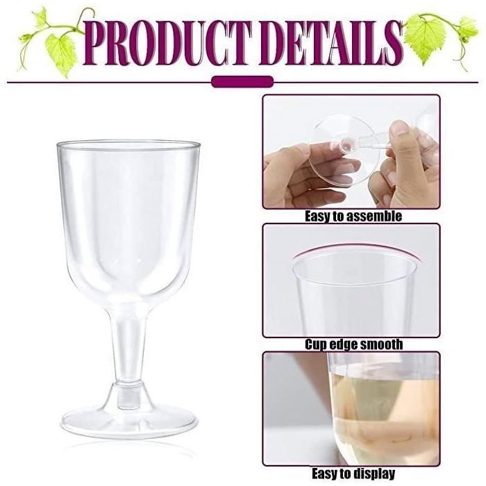 50 pezzi di bicchieri da vino in plastica da 170 ml, trasparenti, per degustazione di vino, per feste, per vino o acqua, con o senza YYV