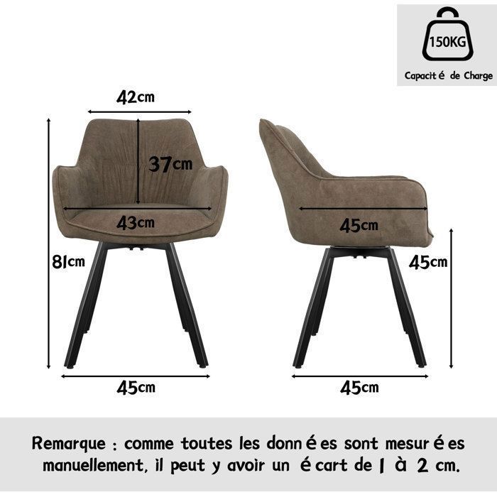 WAFTING Lot de 6 Chaises de Salle à Manger Pivotantes avec Accoudoirs, Rotation à 360°, Chaises de Cuisine en Velours, Marron