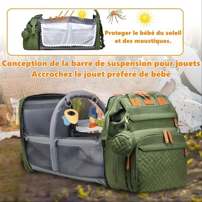 KENLUMO Diaper Backpack, Baby Changing Mattress Bag – Large Capacity Multifunctional Waterproof Diaper Bag, Green Travel Bag