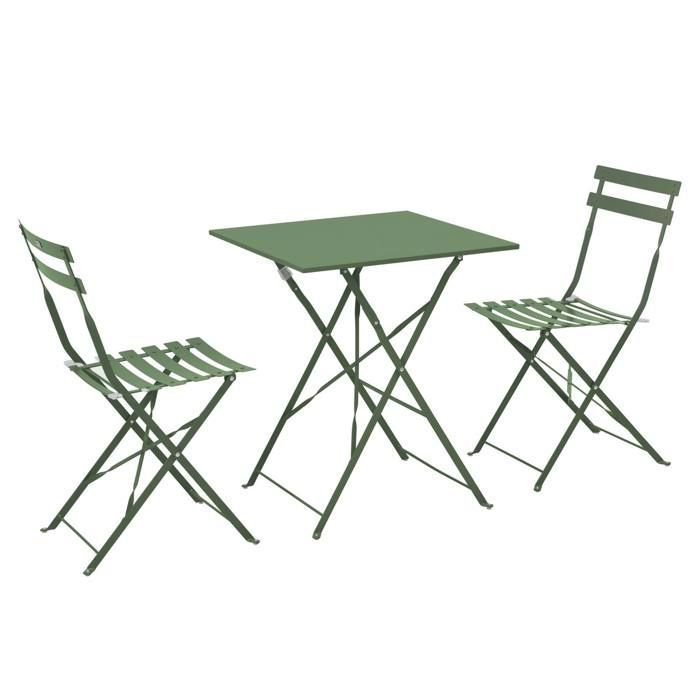 Mesa de jardín y 2 sillas, acero de 60 cm, verde cactus - Oviala