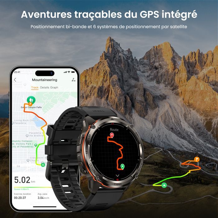 Relógio inteligente masculino KOSPET T3 ULTRA2, relógio esportivo com função de atender/fazer chamadas, resistência à água de 5 ATM, monitor de sono, pedômetro, tela de 1,43