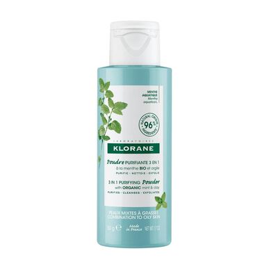 Klorane Menta és Agyag 3 az 1-ben Tisztító Púder Bio Menta és Agyag Tisztító Púder Zsíros Bőrre 50 g 50 g