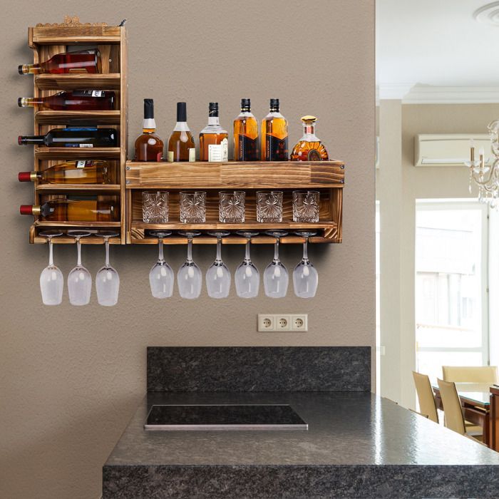 Botellero de pared Yorbay, estante para botellas, botellero y soporte para copas, montaje gratuito y combinación