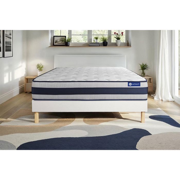 Conjunto de colchón y base de cama de 140x200 cm - Base de cama blanca (requiere montaje) - Actiflex Ergo