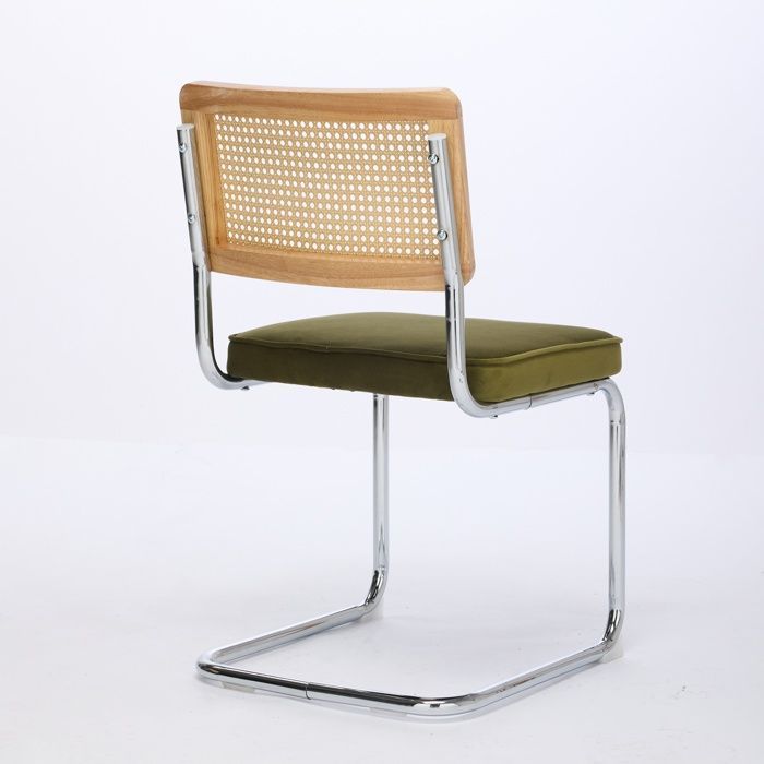 Chaises à manger modernes du milieu du siècle Ensemble de 2, chaises d'accent velours avec dos de canne naturelle et base de chrom