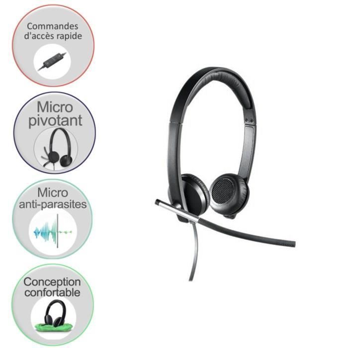 Fone de ouvido com fio Logitech H650E com USB e microfone estéreo - Preto
