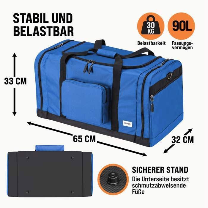 Sac de voyage MONZANA® Sac de Sport Bleu 90L Fitness Football Transport Bandoulière amovible Réglable Weekender Duffelbag