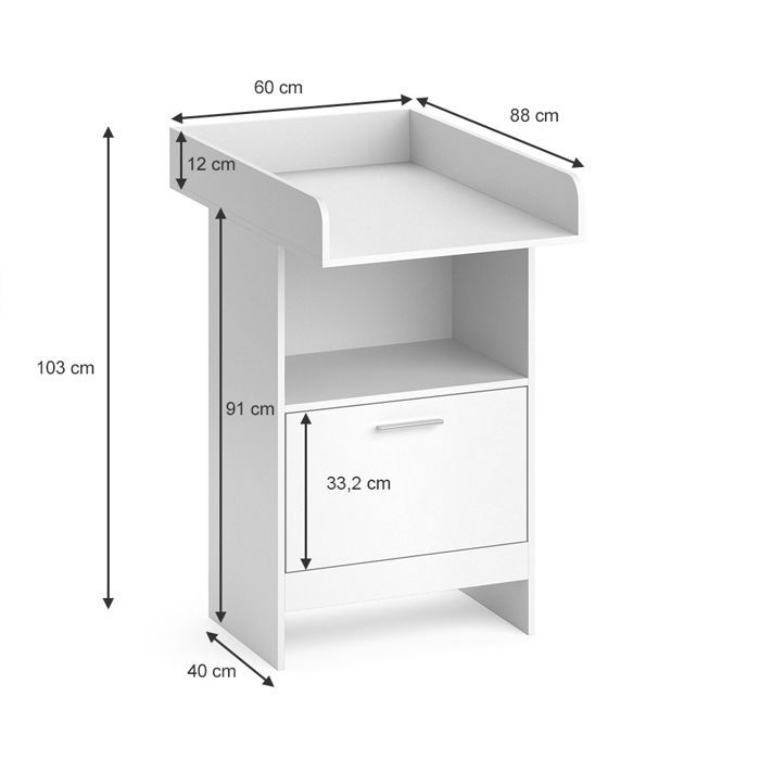 Trocador Leo 60x103cm com gaveta, Branco, Vicco 36744