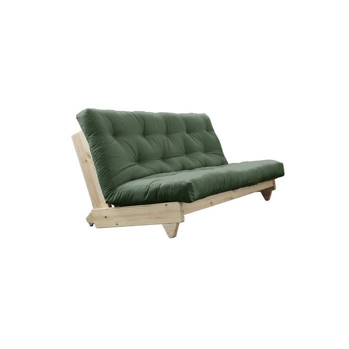 Banquette convertible FRESH pin coloris vert olive couchage 140x200 cm.