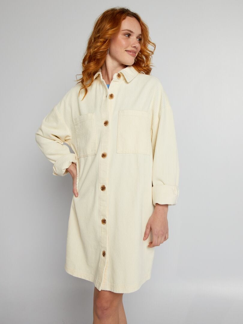 Fluwelen overhemdjurk - BEIGE