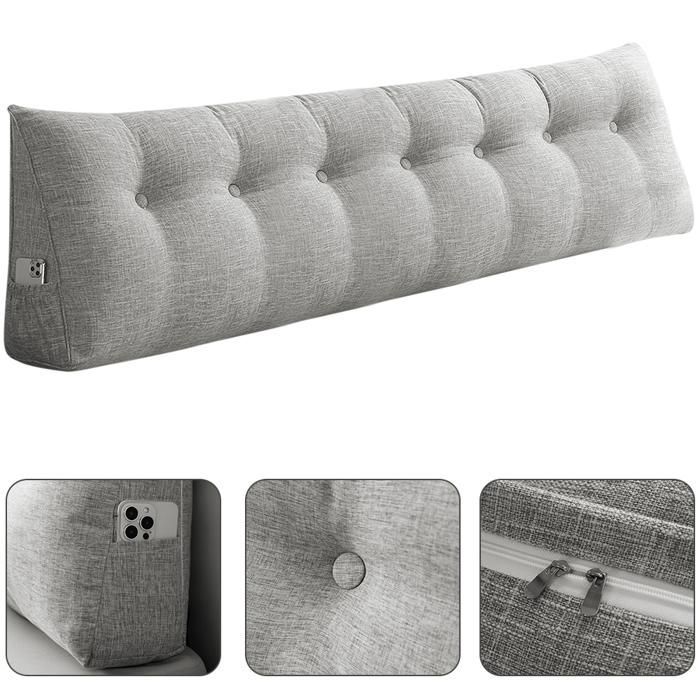 Cuscino a cuneo triangolare MIPAN - 200 x 50 x 20 cm - Cuscino da lettura/Cuscino per testiera - Grigio chiaro