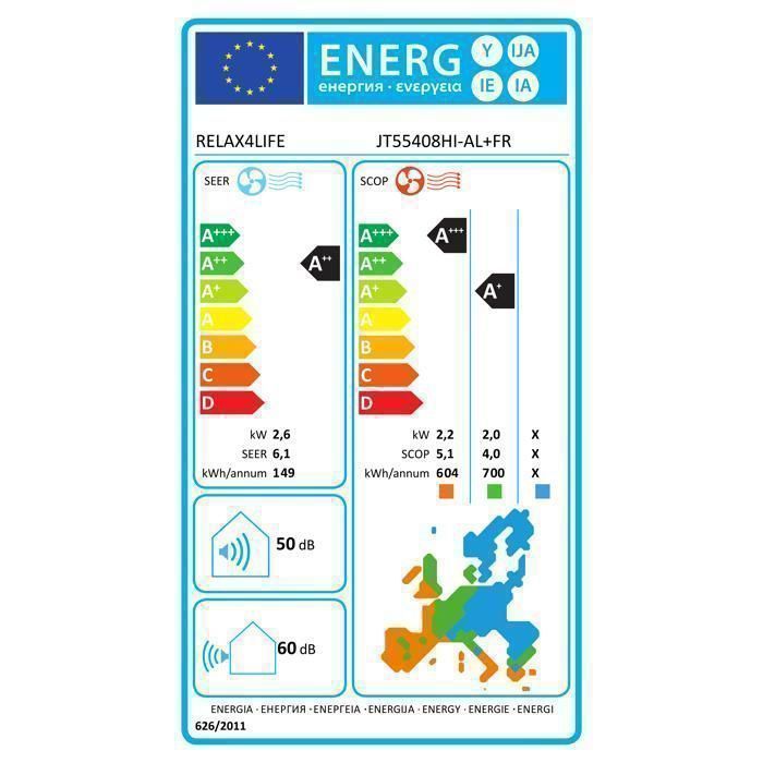 RELAX4LIFE 9000 BTU Omkeerbare Split Airconditioner - 22 m² - Verwarming en koeling - Invertertechnologie - Energieklasse A++