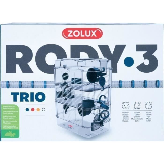 3-laags kooi - ZOLUX - Rody3 Trio - Voor hamsters, muizen en gerbils - L 41 x B 27 x H 53 cm - Blauw
