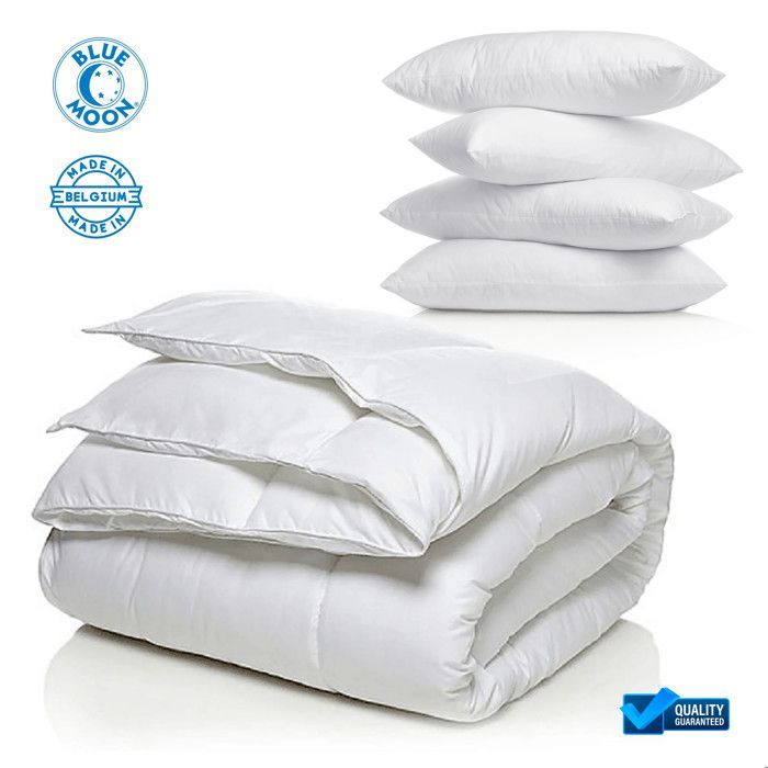 Pacchetto invernale: piumone Blue Moon (220x240 cm) e 4 cuscini (60x60 cm) - 550 g/m² - Comfort ipoallergenico - Prodotto in Belgio