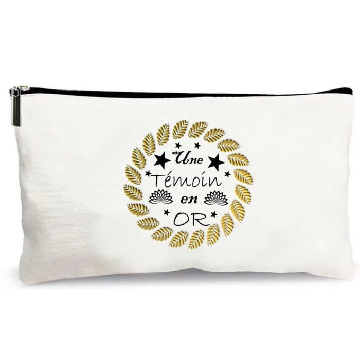 trousse beige une témoin en or cadeau fait main merci école