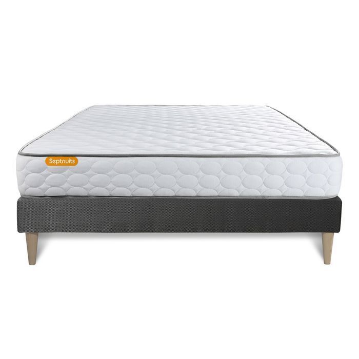 Ensemble sommier matelas 140x200 Memo Mémoire de forme - 20 cm - Très ferme - sommier kit gris