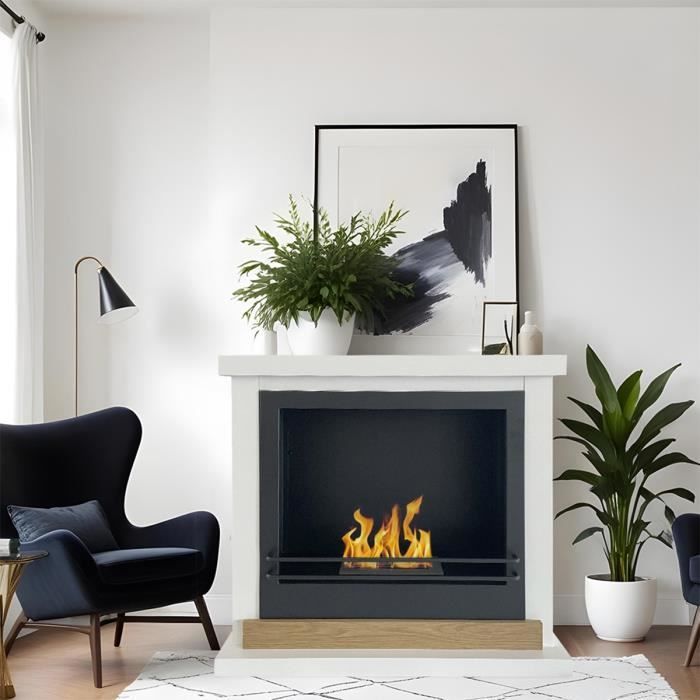 Chimenea biológica - Estocolmo - Madera blanca - 75 x 24 x 68 cm - Diseño moderno y elegante