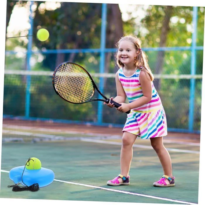 Entrenador de tenis único con base de rebote de plástico azul, equipo de entrenamiento individual, Etiqueta