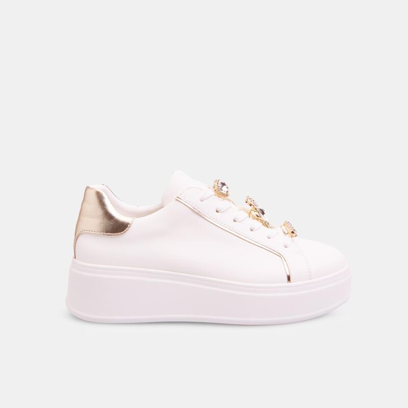 Damsneakers med snörning och juvelapplikationer
