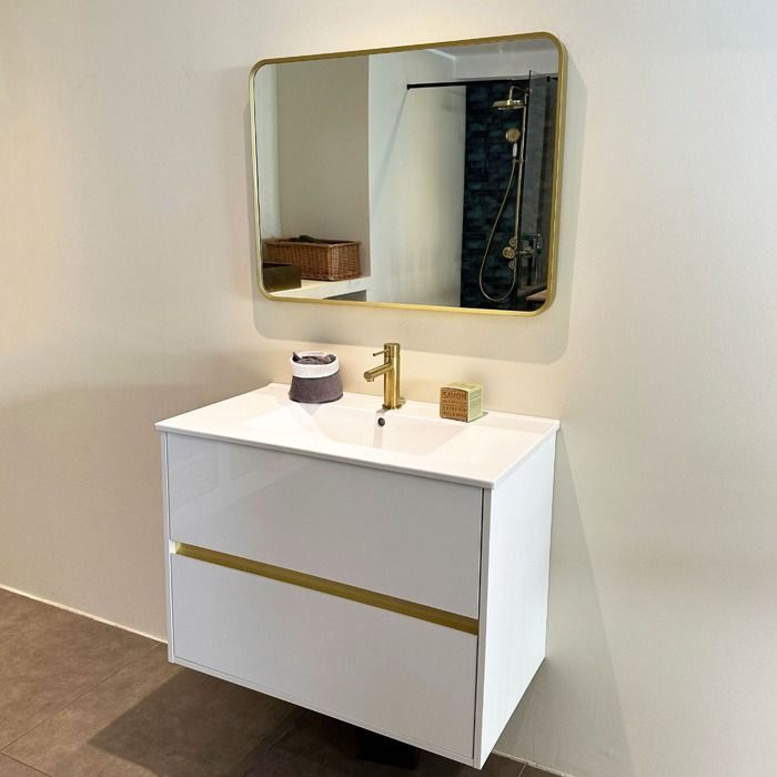 Musea Vanity Unit with Single Sink - White and Brushed Gold - Essebagno