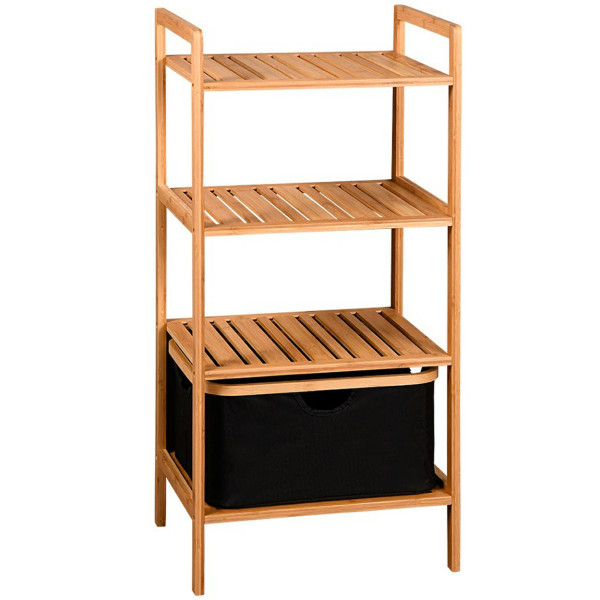 Szafka łazienkowa z koszem 44x34x94 cm bambusowa organizer nowoczesna