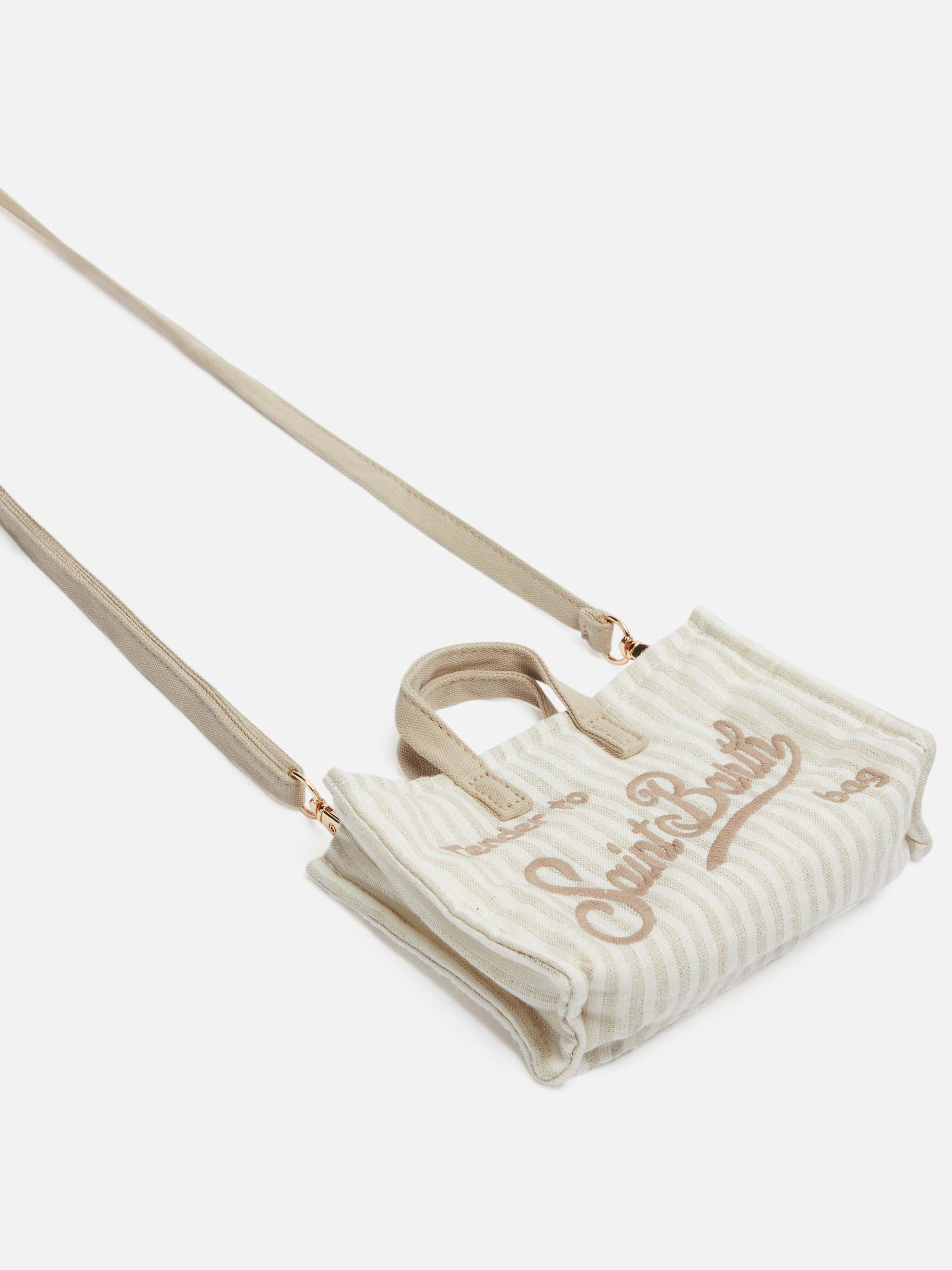 Telefontaske i hør med beige striber