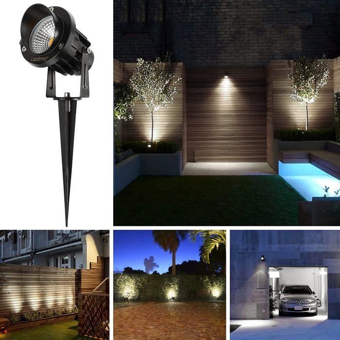 4er-Pack 9-W-LED-Außenstrahler mit Erdspieß, 1000 lm, Weiß (6000 K), IP65 wasserdicht, drehbar, für den Garten