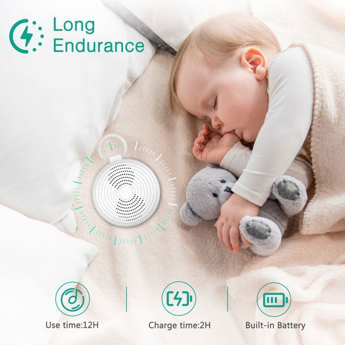 Night light with white noise machine, 24 sounds, 15 volume levels, timer, 8 colors, Bluetooth, recording