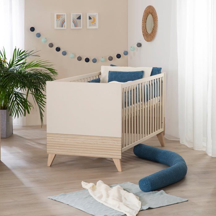 Lit bébé évolutif en lit junior - 70 x 140 cm - SIDNEY - Chêne / Beige