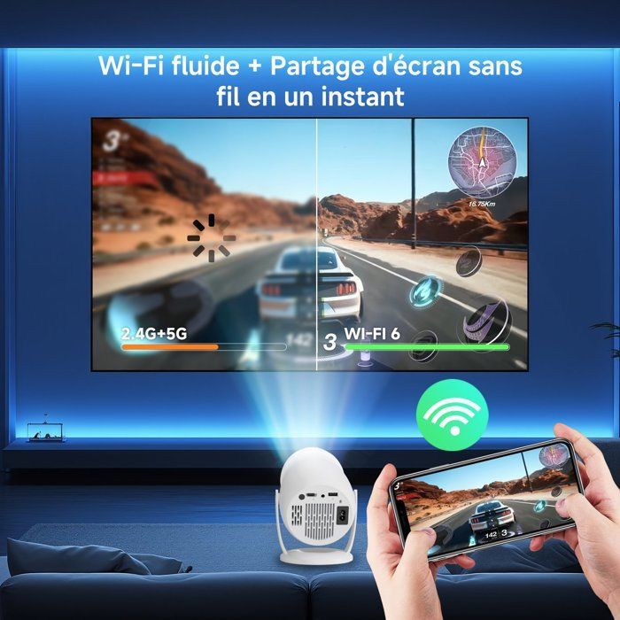 Mini Videoprojecteur 4K LaylaTang Android TV, 31000 Lumen, Auto Keystone, Rotatif à 180°, Retroprojecteur WiFi Bluetooth Home