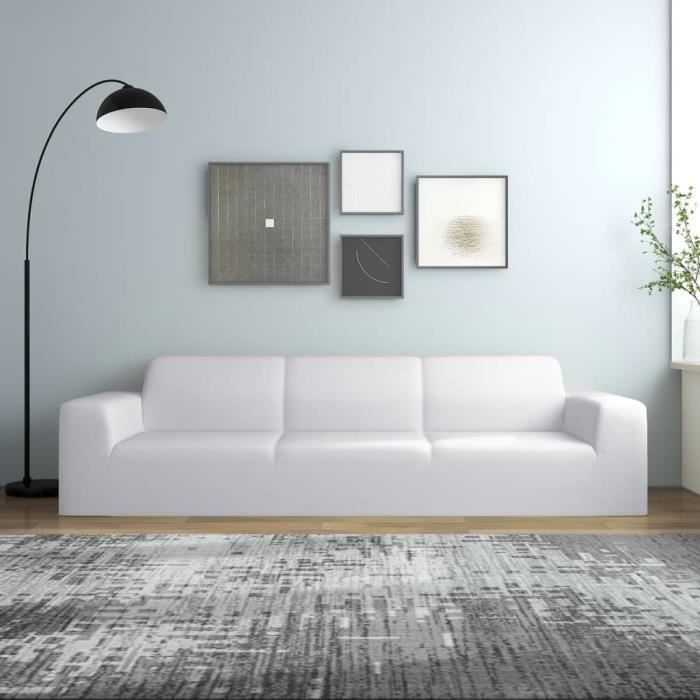 Funda elástica para sofá de 4 plazas vidaXL, color blanco, poliéster jersey 332951