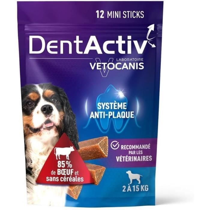 DentActiv - 12 Stick - VETOCANIS - 12 mini stick per l'igiene orale al gusto di manzo per cani da 2 a 15 kg