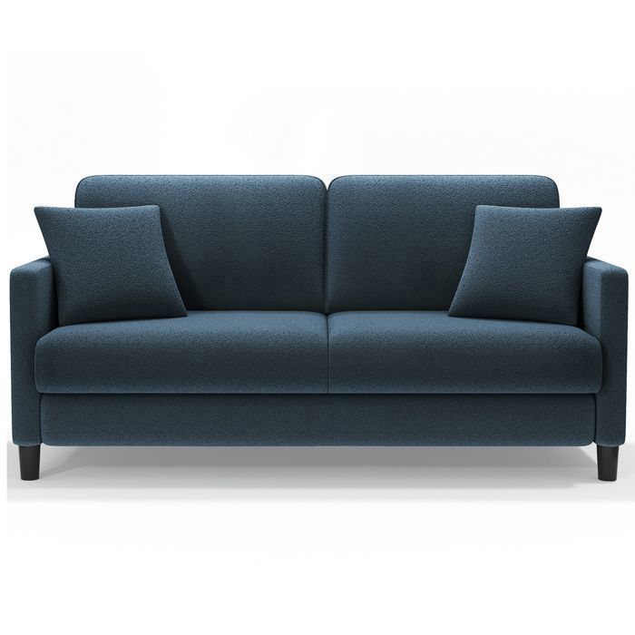 Sofá Teddy de 2 plazas en terciopelo azul grisáceo para salón, sofá de estilo escandinavo con 2 cojines cómodos, patas de madera, 165 × 78 × 85 cm.