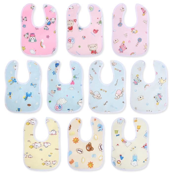 100% Coton Bavoirs Bébé,10pcs Bavoir Etanche Bébé,Bavoir Imperméable Unisexe Imprimés Rigolos pour Bébé de 0 mois à 3 ans