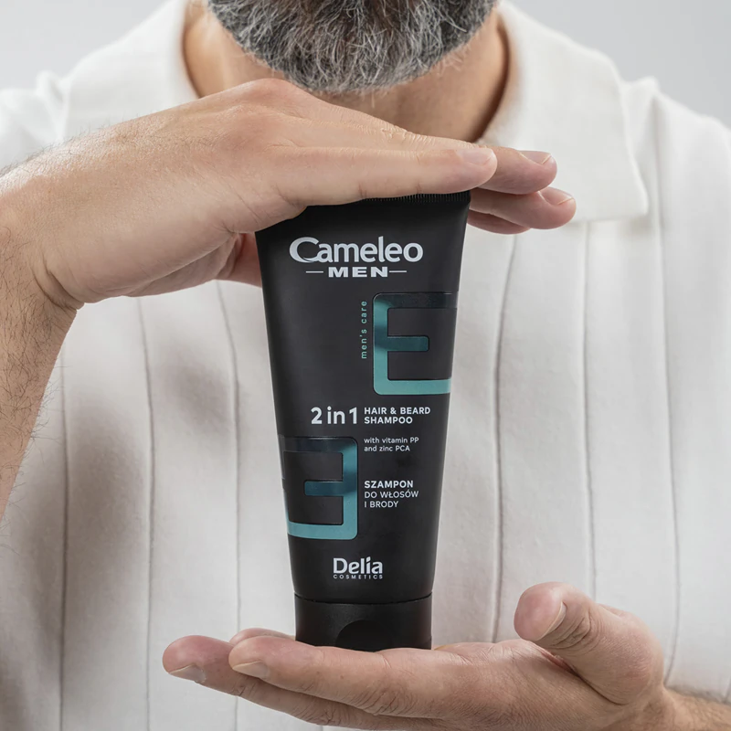 Shampoo e gel de banho Delia Cosmetics Cameleo Men para cabelo, barba e corpo.